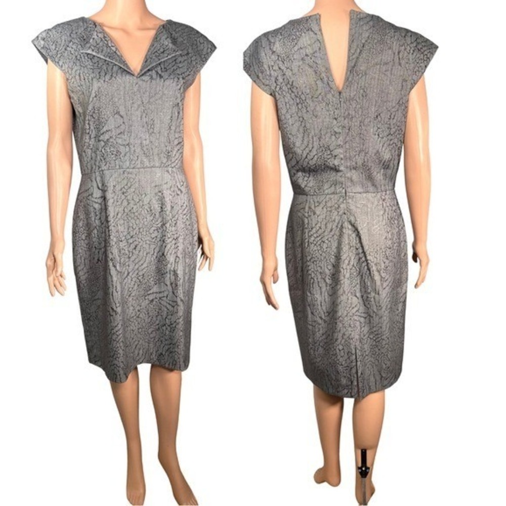 Antonio Melani Gray Textured Notched V-Neck Cap Sleeve Sheath Dress Size 6